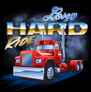 Long Hard Ride T-shirt with Semi Truck Illustration